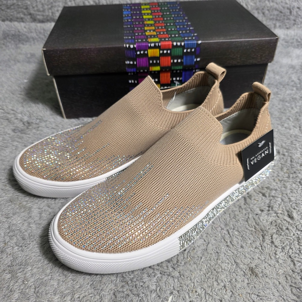 Bernie Mev Womens 39 8.5 9 Blush Crystal Embellished‎ Vegan Slip On Sneakers NEW